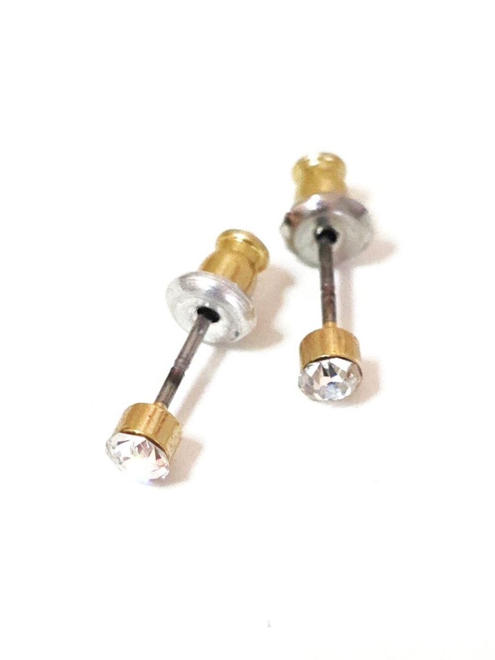 Gold-tone CZ 3mm stud earrings